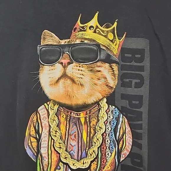 VINTAGE Y2K BIGGIE SMALLS Big Paw Paw Black Tee M Cat 90s Hip Hop Rap Big Poppa - Picture 10 of 12